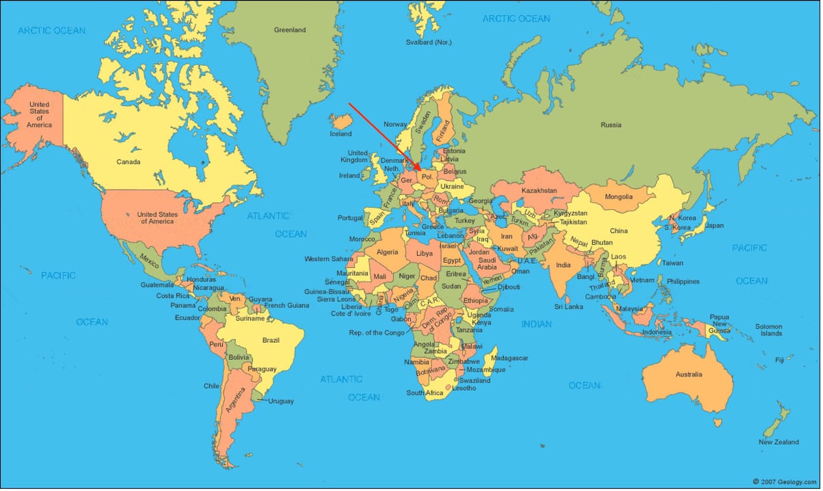 世界地図ポーランド