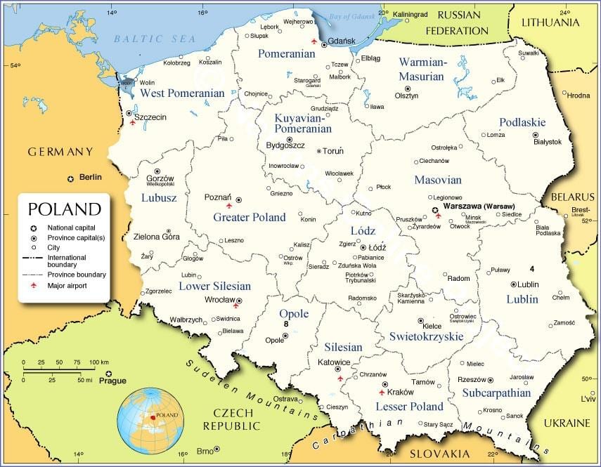 地図ポーランド地域