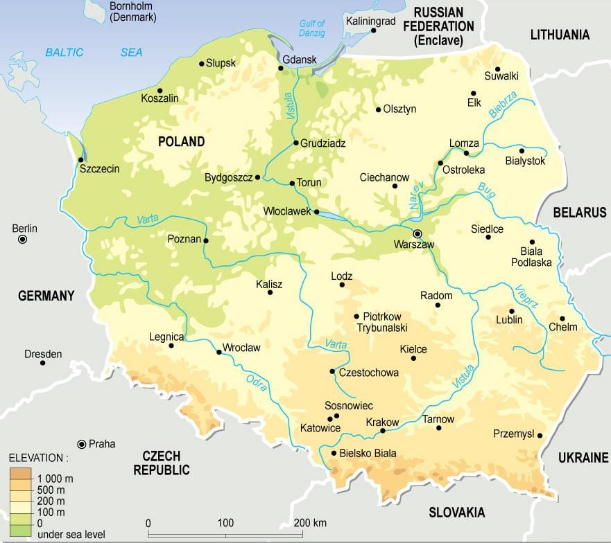 地図ポーランド地形