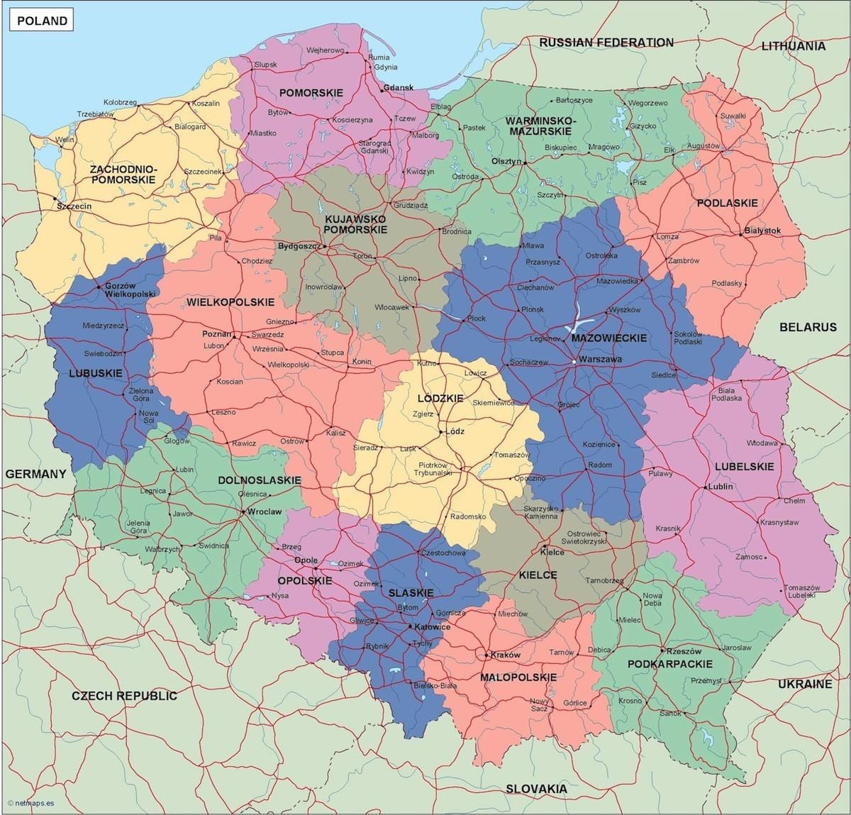 地図ポーランド政治
