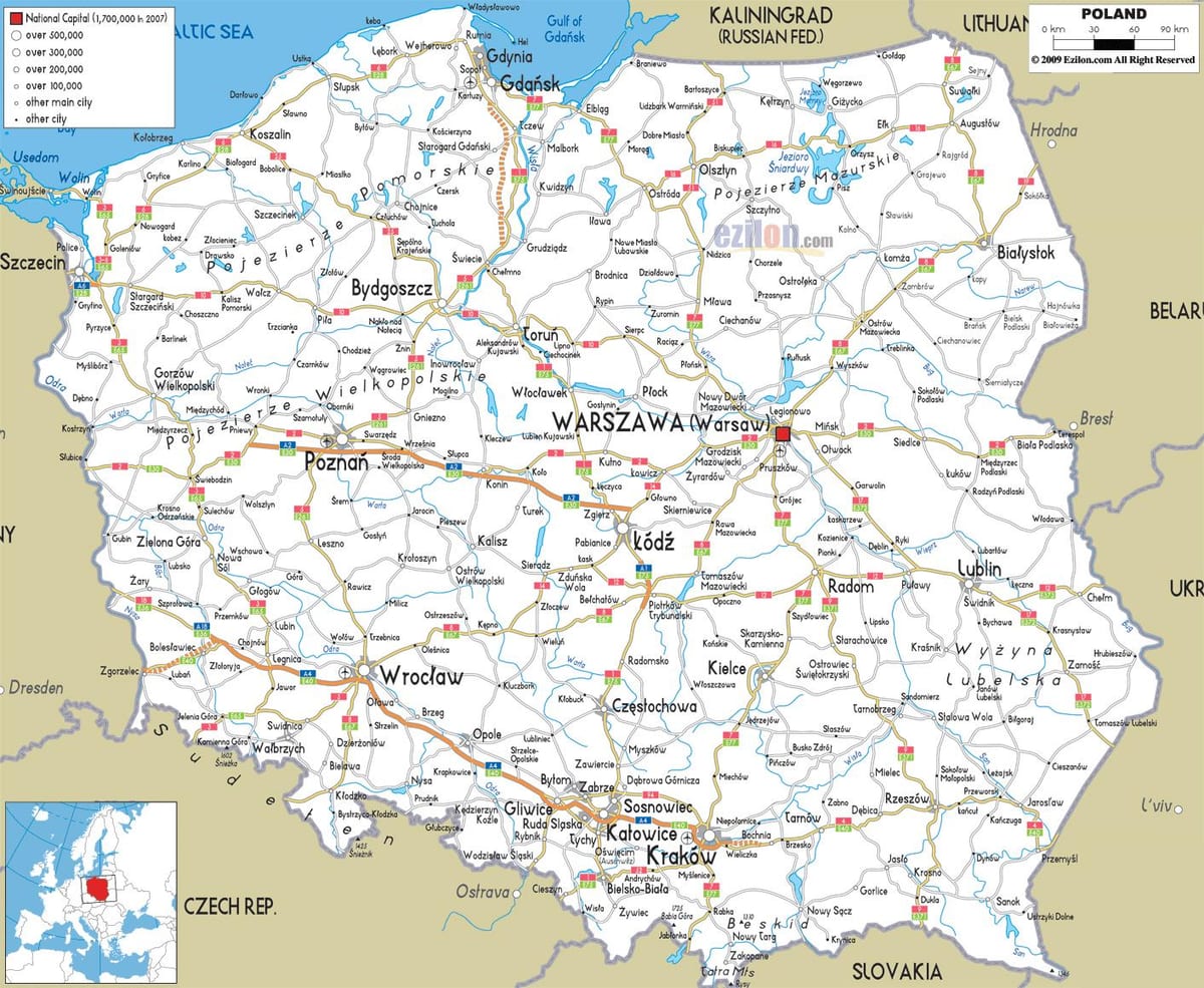 地図の道路ポーランド