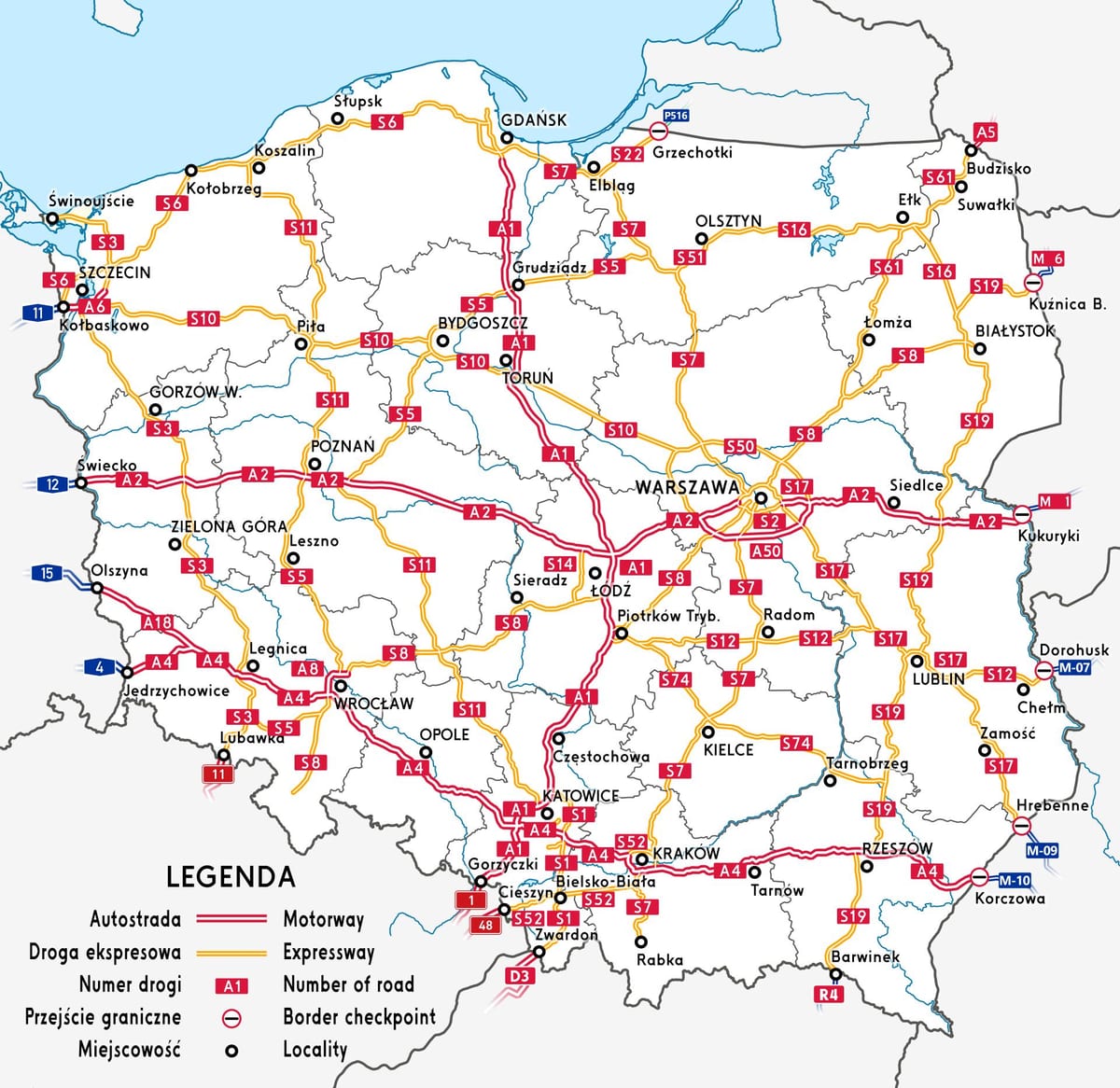 地図ポーランドの高速道路