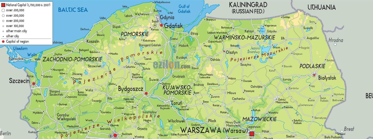 地図の北部ポーランド