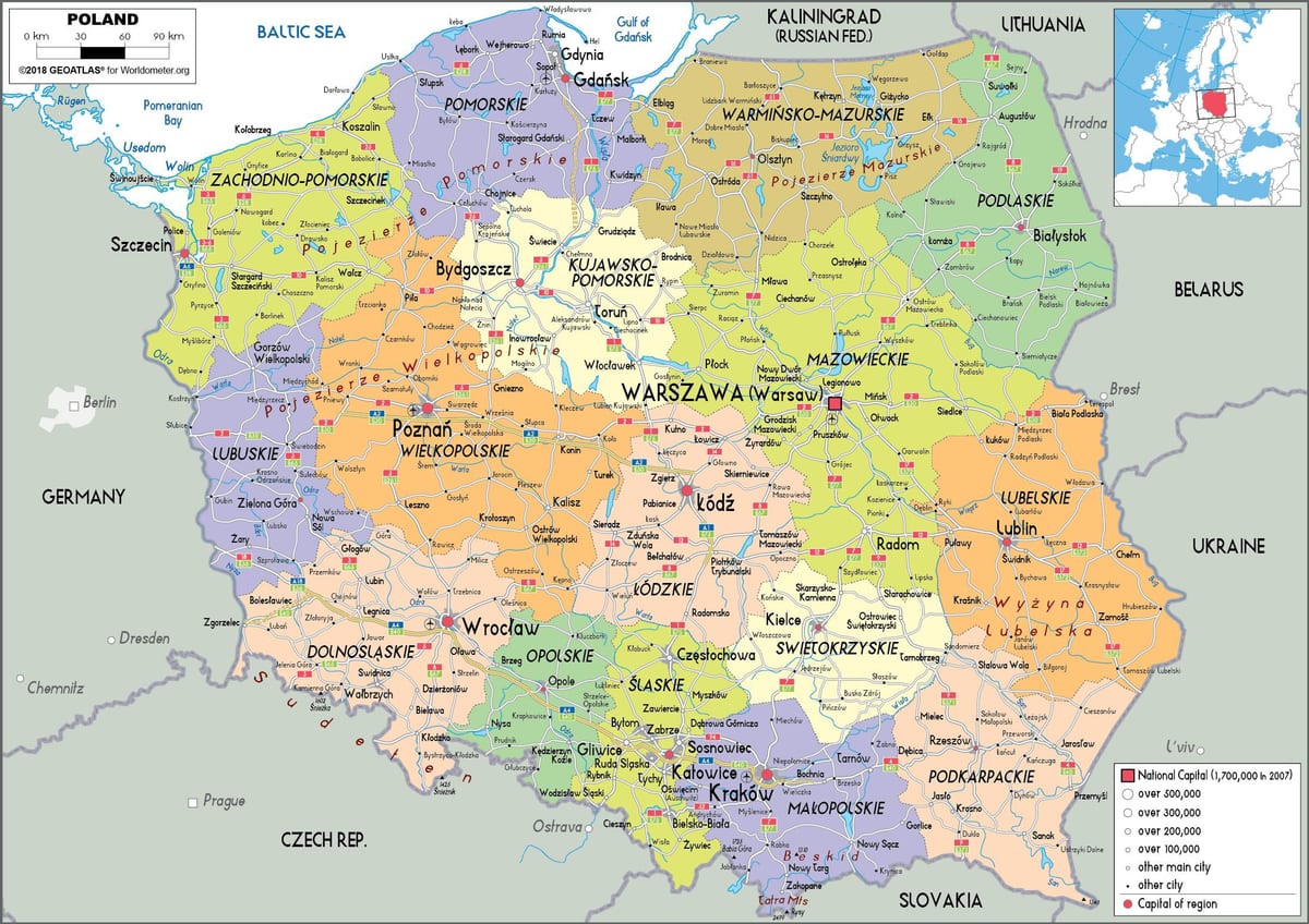 ポーランド及びその近隣周辺国での地図