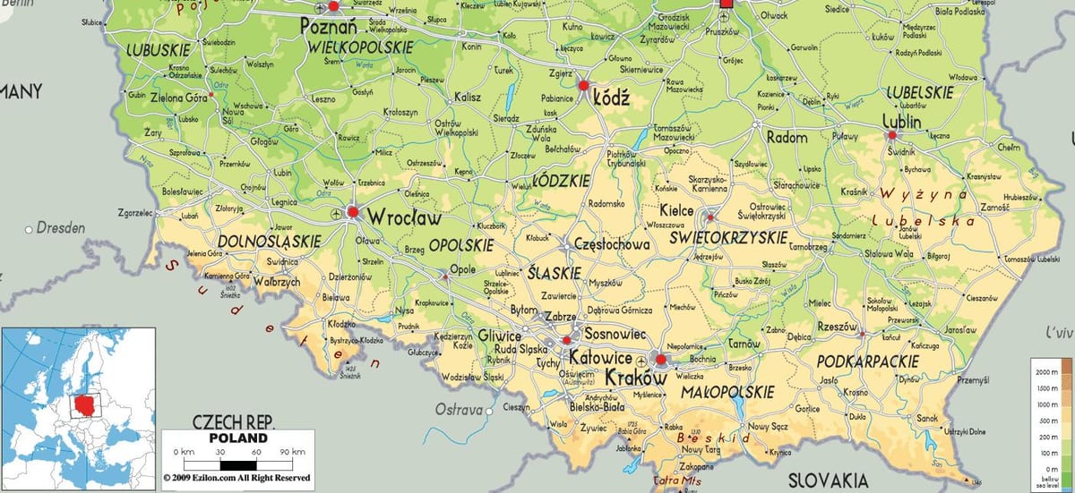 地図の南部ポーランド